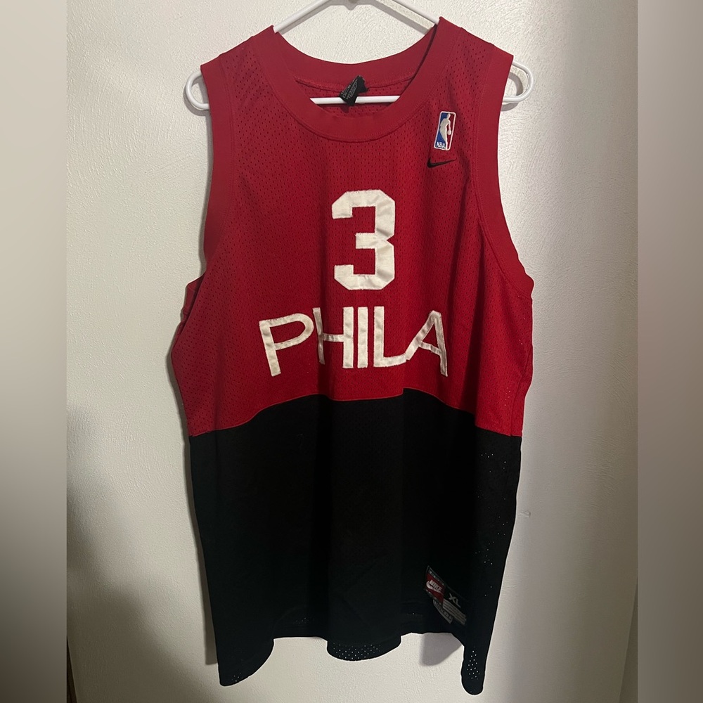 NIKE Vintage Allen Iverson Philadelphia 76ers NBA Jersey Red Black Men's Size XL